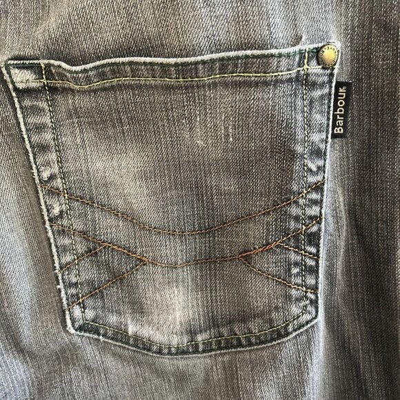 BARBOUR Jeans Mens Size 32 Black Denim Distressed Ripped Torn Worn Wear … - Picture 10 of 12
